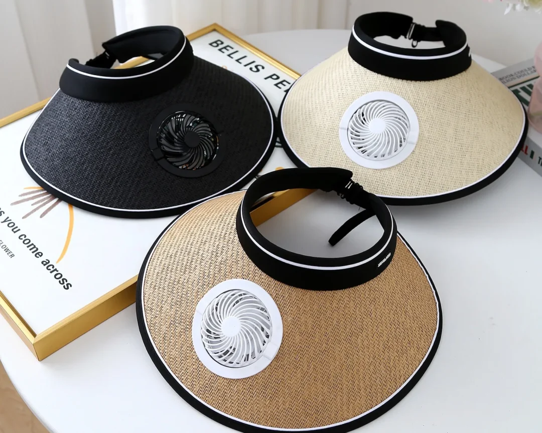 כובע קסקט מצחייה קש, עם מאוורר, לקיץ, לטיולים, דיג , מרענן בימי הקיץ החמים