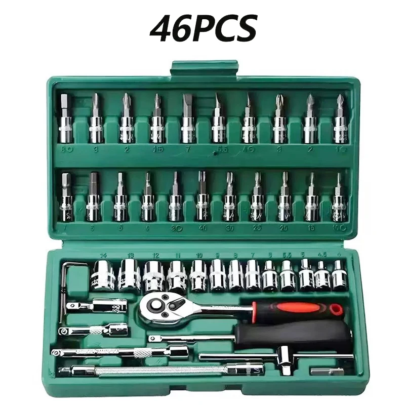 סט מפתחות ראצ'ט בגודל 1/4 אינץ 'עם מפתחות מטריים, כלי עבודה לתיקון בית אוטומטי