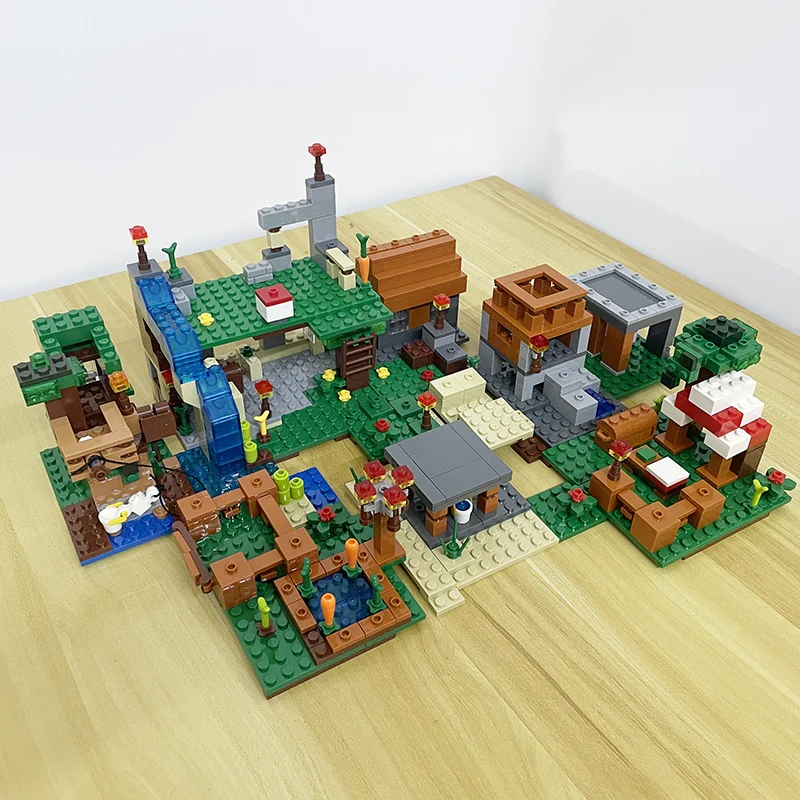 כפר עץ, חווה, מערה, דמויות בניית קוביות צעצועים חינוכיים לילדים