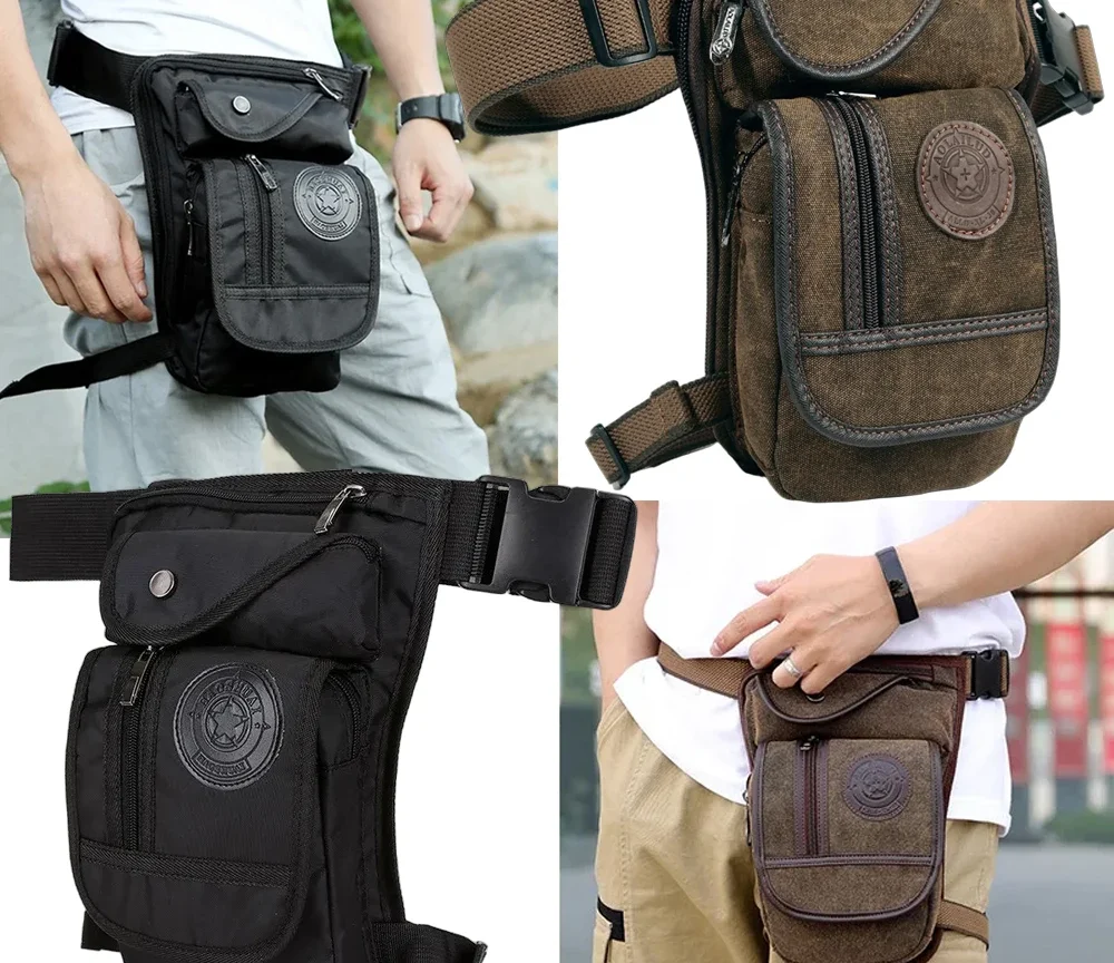 תיק רגל קנבס לשימוש חוץ, תיק אוניברסלי לאופנוע, אופניים, כתף, מרובה כיסים, עמיד למים