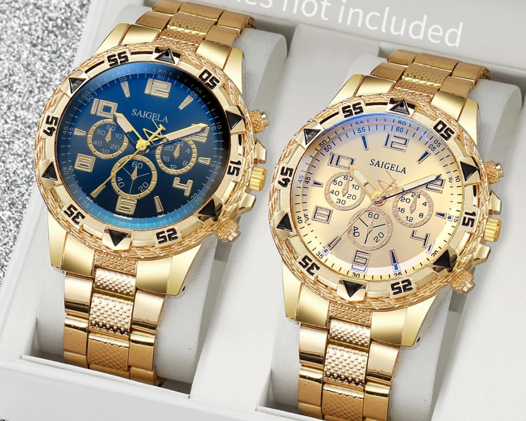 סט 2  שעונים אופנתיים לגבר  פלדה בעיצוב טרנדי (ללא תיבה)