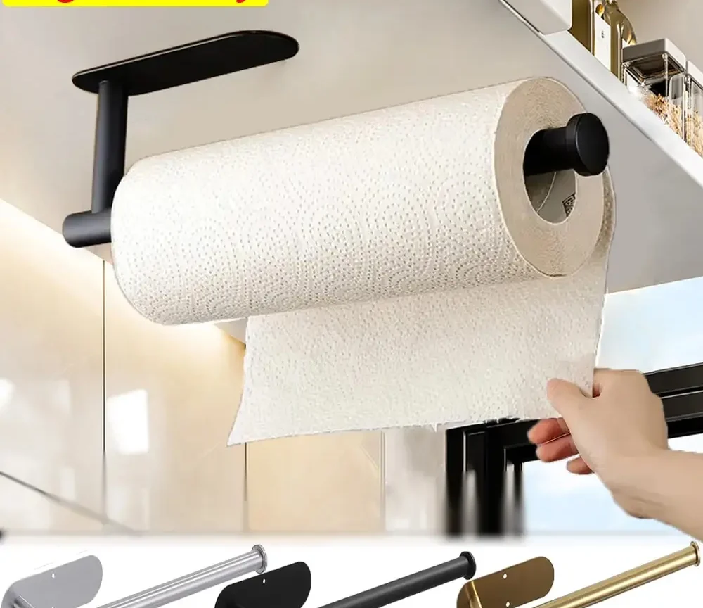 מחזיק מגבות נייר מנירוסטה אל חלד, למטבח ואמבטיה עם הדבקה, מתלה מגבות ונייר טואלט