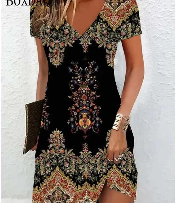 שמלת קיץ מודפסת פרחונית קלילה לנשים בסגנון בוהו