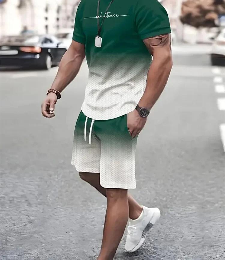 סט 2 חלקים לגברים חולצה בעלת שרוול קצר ומכנס קצר