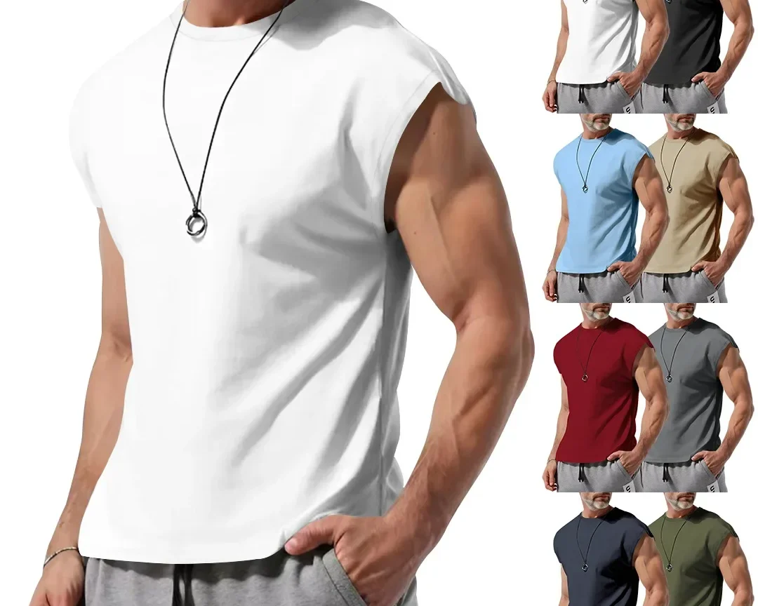 בגדי גברים לקיץ חולצת טי-שירט חדשה ללא שרוולים צעירה ומרווחת ודקה