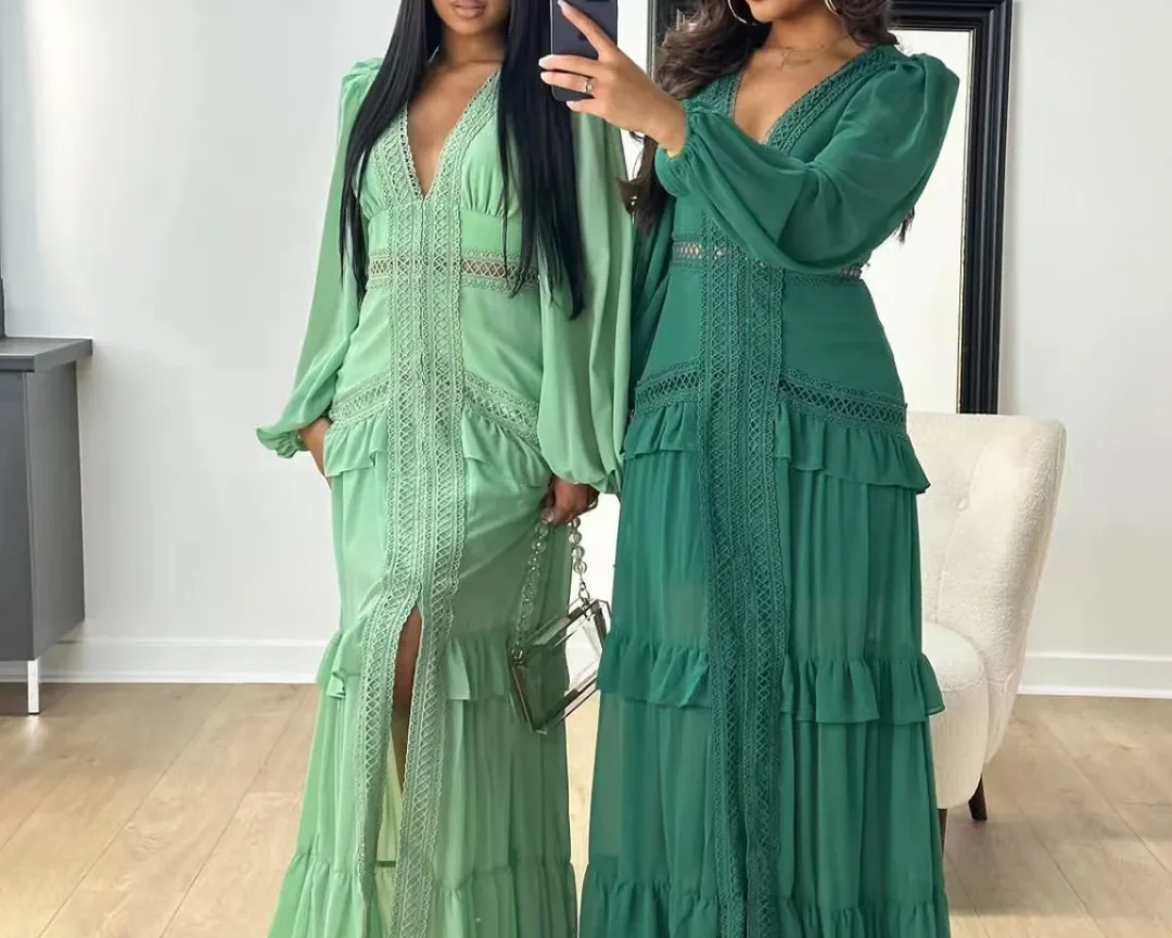 שמלת מקסי אלגנטית לנשים עם שרוולים ארוכים,  שמלות ערב חדשות לכל אירוע