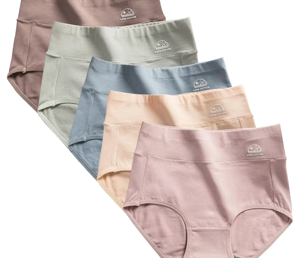 מארז 5 תחתונים גבוהים מחטבים מבד כותנה לנשים, אנטיבקטריאלי, נושמים ונוחים