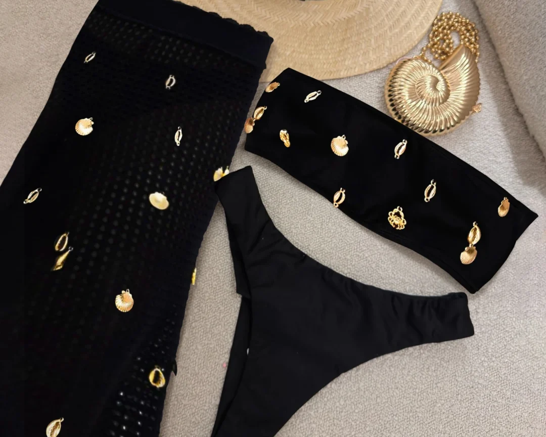 בגד ים ביקיני סקסי עם חצאית ארוכה תואמת  3 חלקים