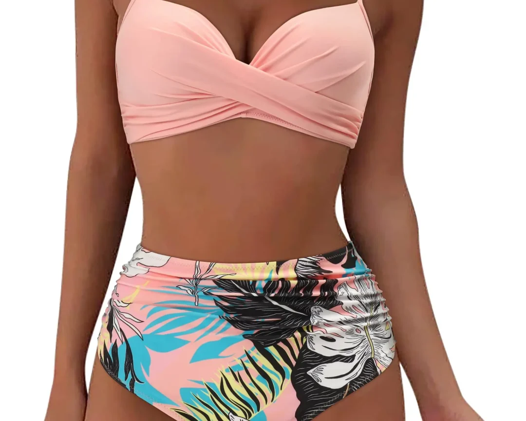 בקיני גזרה גבוהה וינטאג' 2025 לנשים, בגדי ים מודפסים עם תמיכה בחזה