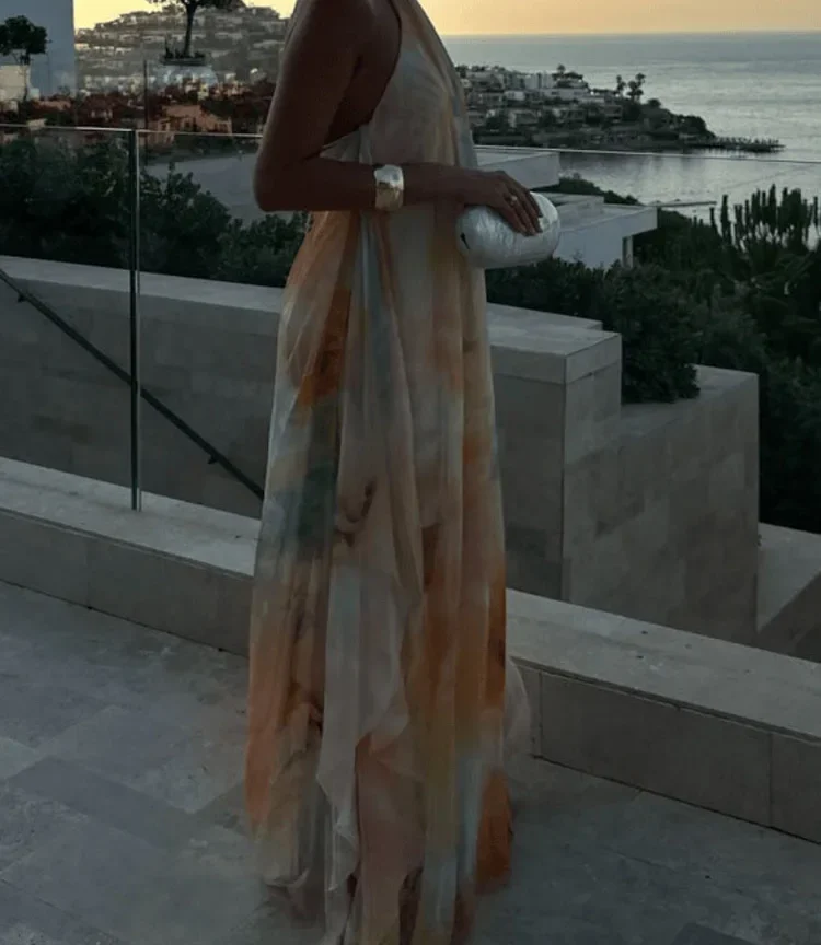 שמלת שיפון לנשים ומרווחת לקיץ עם הדפס גרדיאנט חדש, ללא שרוולים, שמלת מסיבה מפוארת