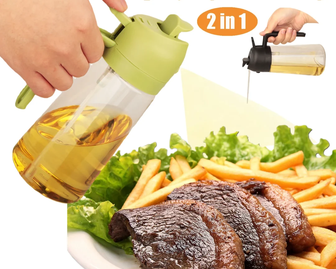 בקבוק שמן למטבח, 2 ב-1 מתקן לשמן זית ומרסס , בקבוק תרסיס 470 מ"ל