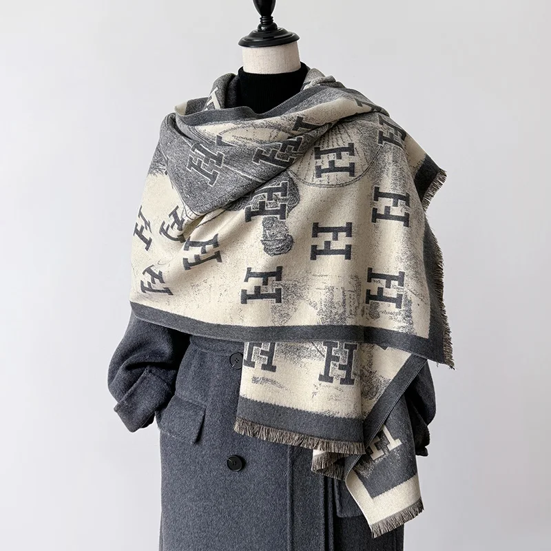 צעיף מותג אופנה חדש לנשים 2025,  צעיף חם עם הדפס, פשמינה לנשים