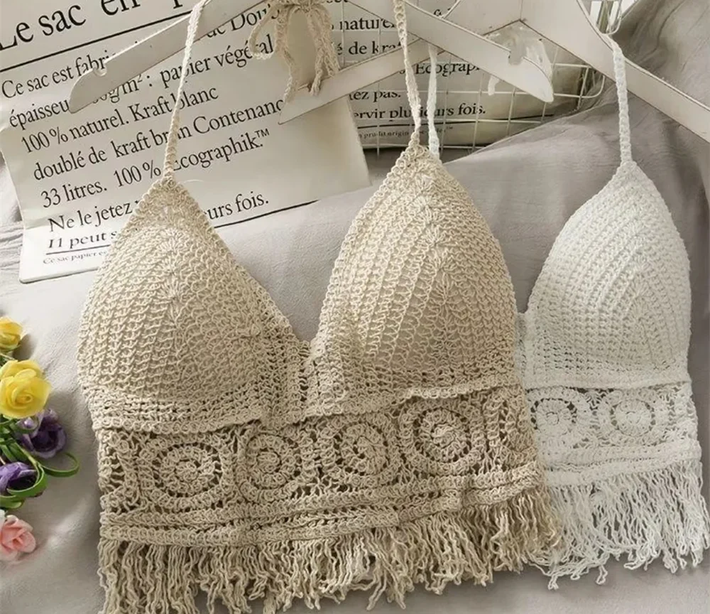 גופיית בוהו שיקית לנשים עם פרנזים, גב חשוף