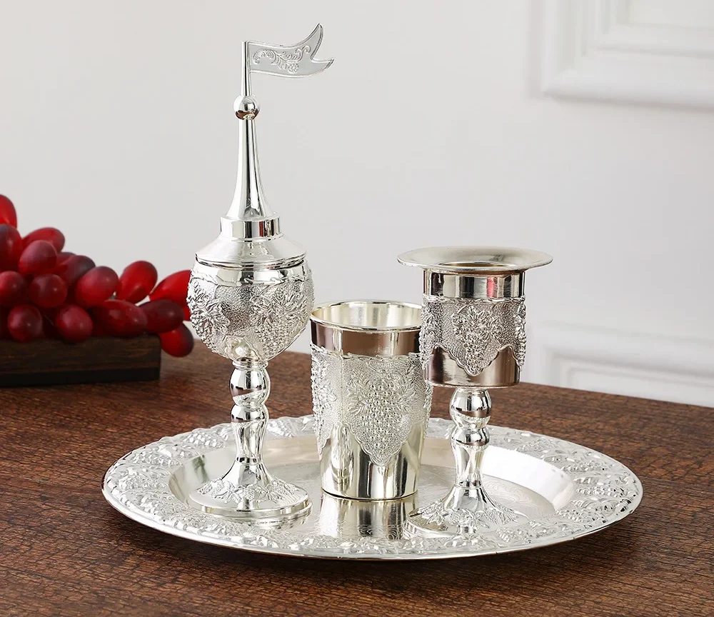 סט כוסות יין לקידוש מתכתי, באיכות גבוהה, אל חלד