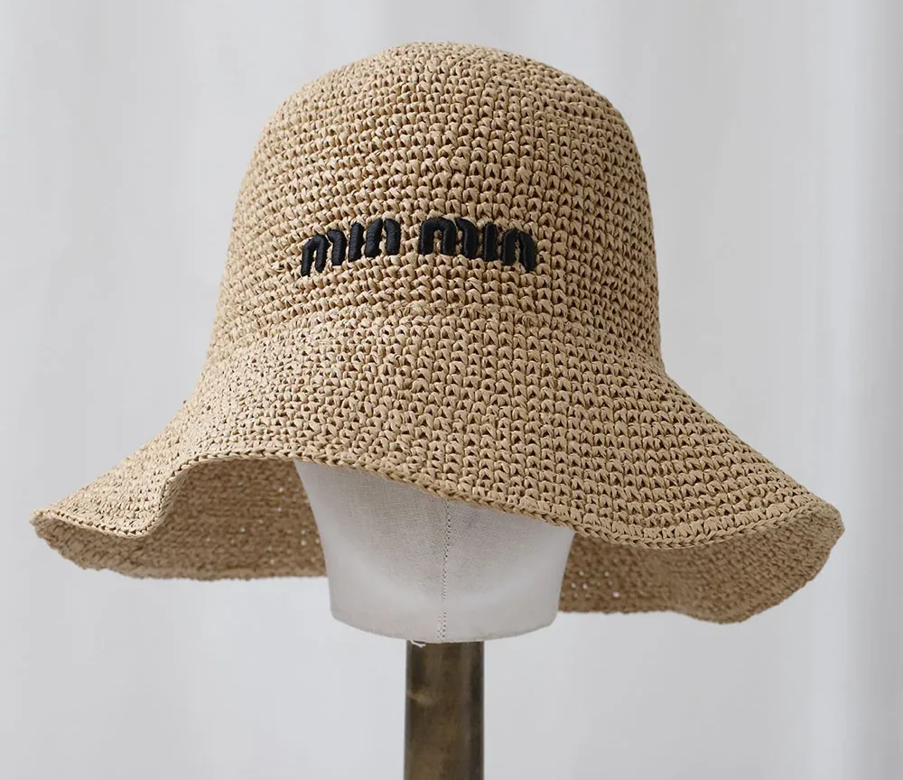 כובע ארוג לנשים עם שוליים רחבים וגדולים, כובע קש מתקפל  עם הגנת UV לחוף הים ולרחוב
