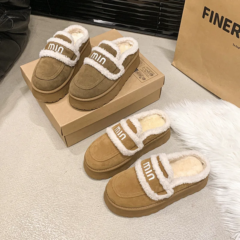 2025 סתיו/חורף חדש, נעלי בית פלנל, מחממות ומרופדות פרווה נעימה, נוחות ורכות, דגם קז'ואל