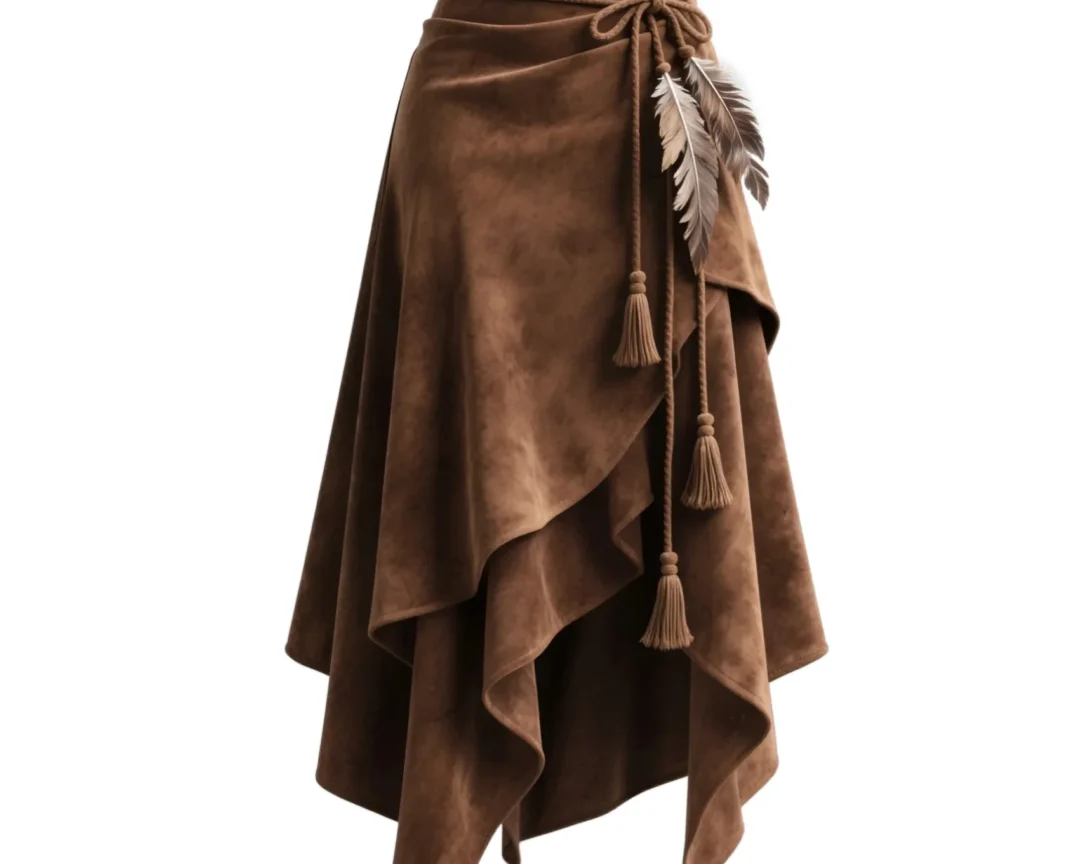 חצאית ארוכה בסגנון רטרו לנשים, מבד דמוי ז'מש בצבע אחיד לחורף