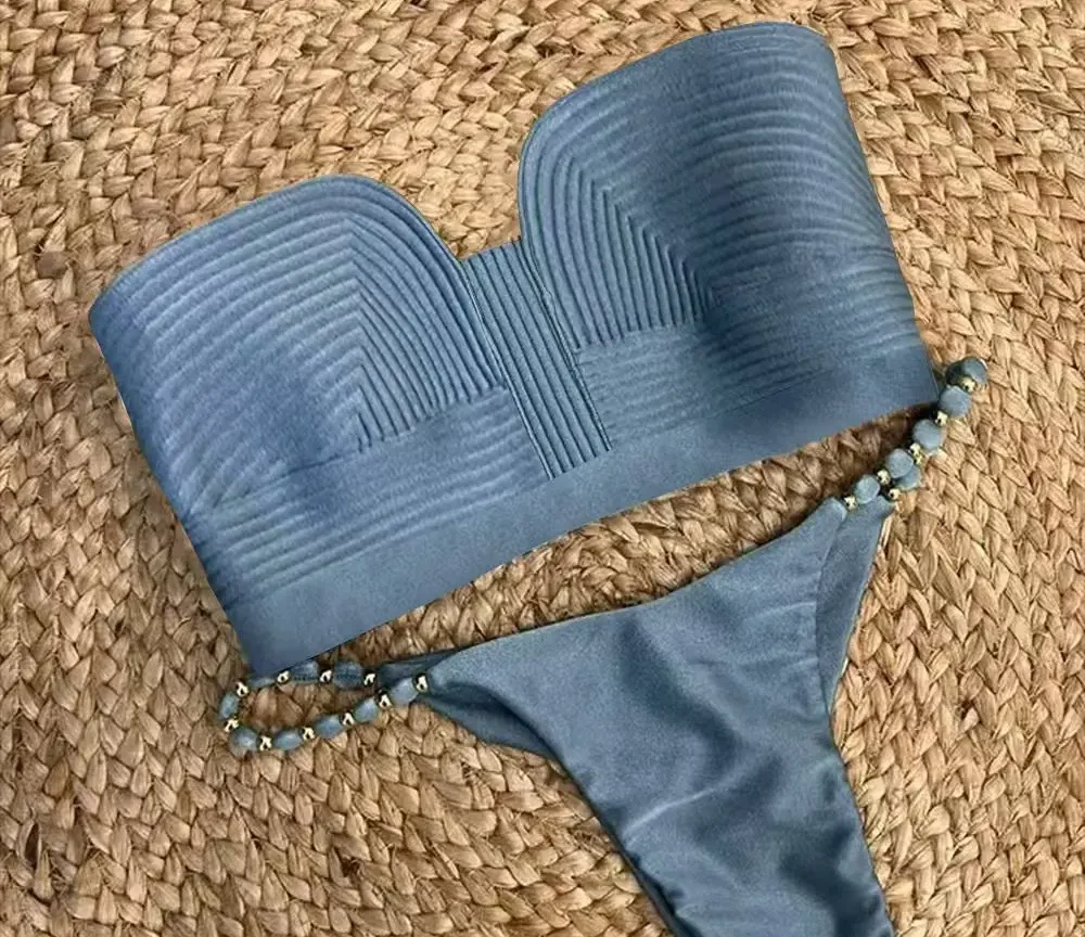 בגד ים ביקיני ברזילאי חדש לשנת 2025 , סט שני חלקים בסגנון בוהמייני, סקסי ומיוחד