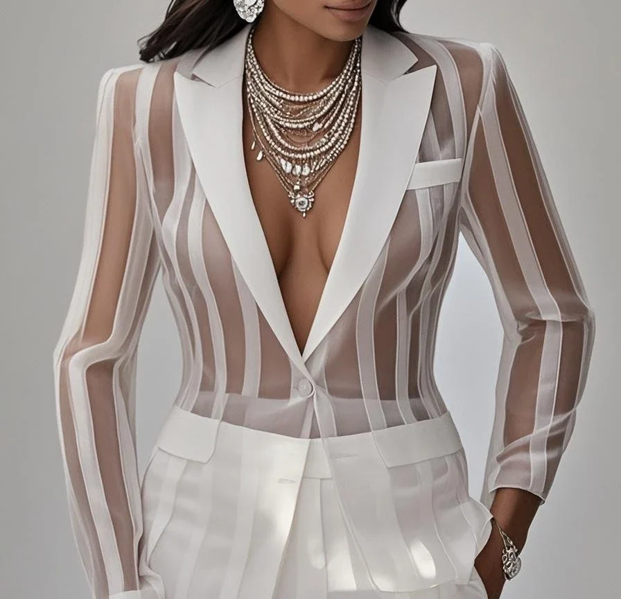 מעיל בלייזר קלאסי, בסגנון אמריקאי אופנתי, ייחודי לנשים, עם פרספקטיבה ופסים