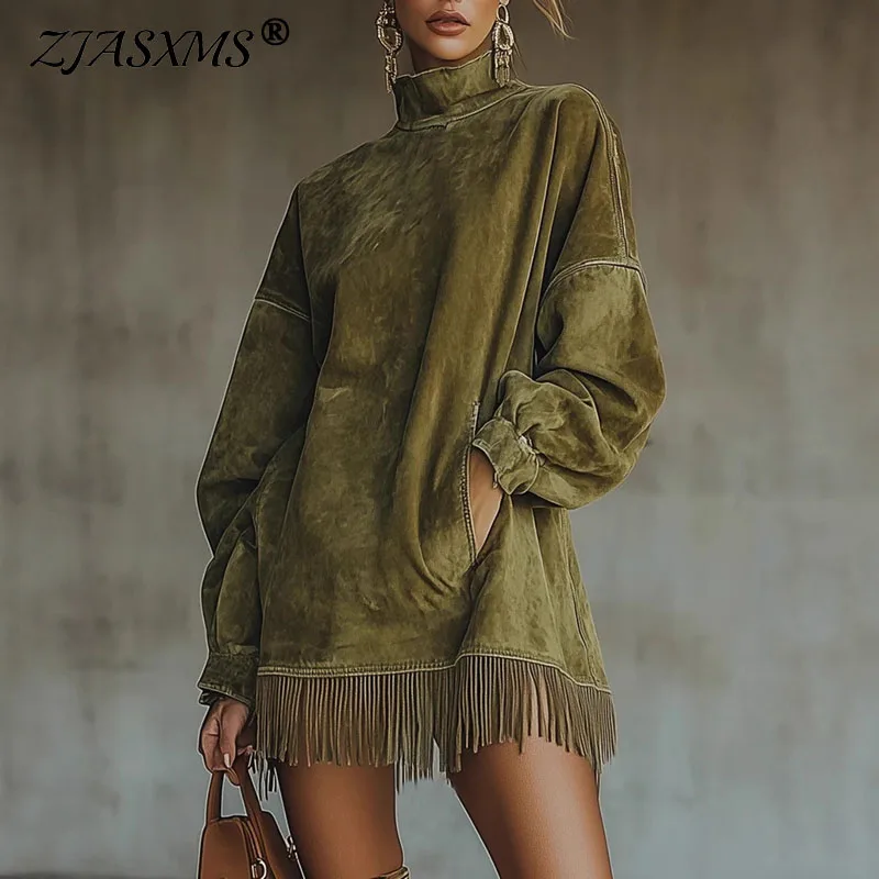 שמלות וינטאג' קלאסית, עם צווארון גולף, שרוול ארוך וכיסים