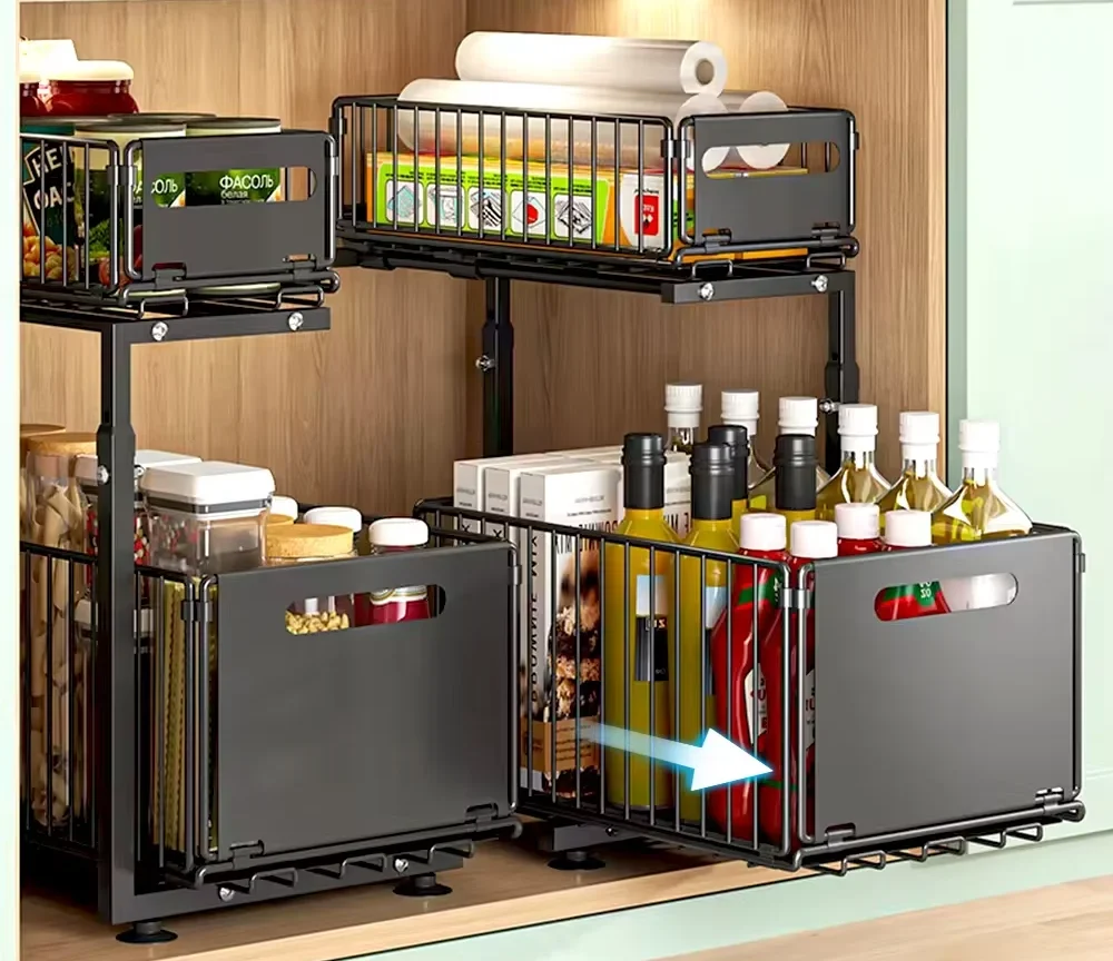 מתקן מדף אחסון מתכוונן למטבח