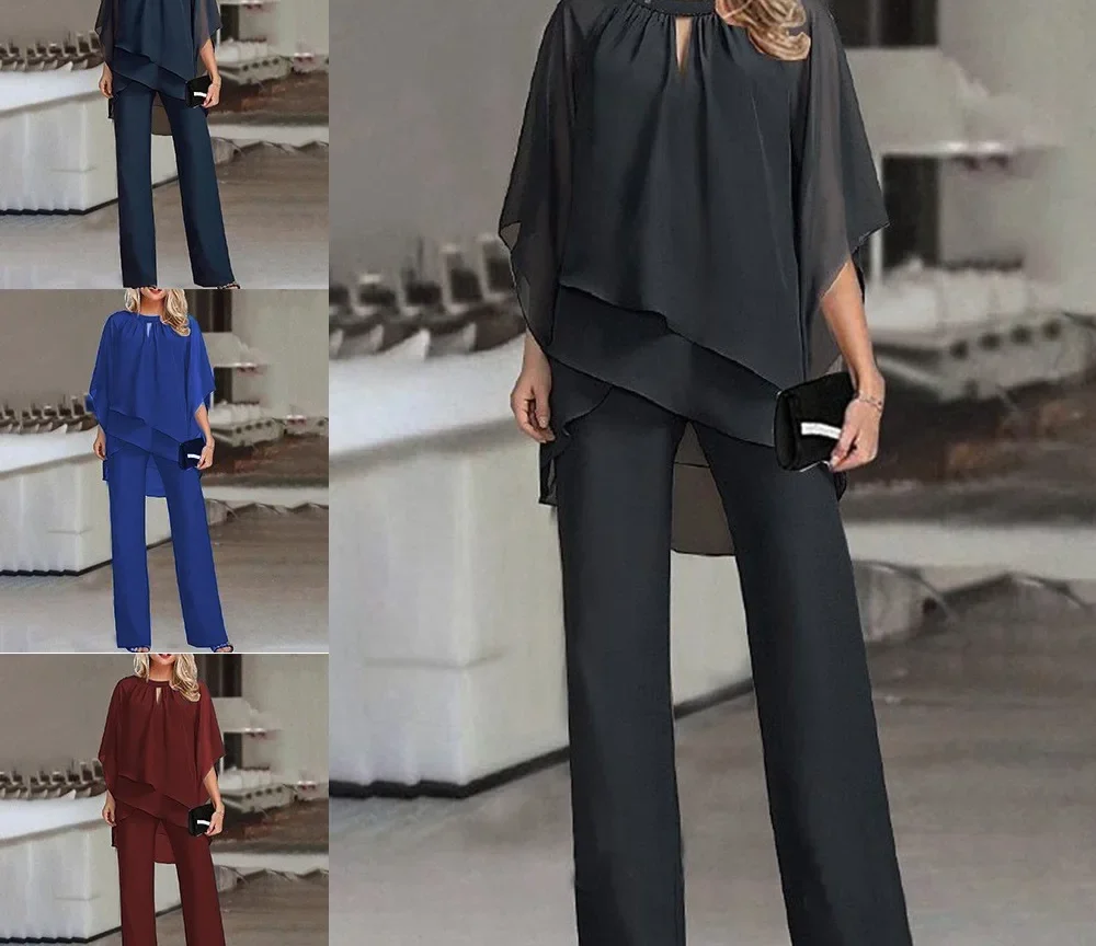 סט אלגנטי, חולצה עם שרוול עטלף ומכנסיים בגזרה ישרה, מותן גבוה, מראה שיקי לכל אירוע