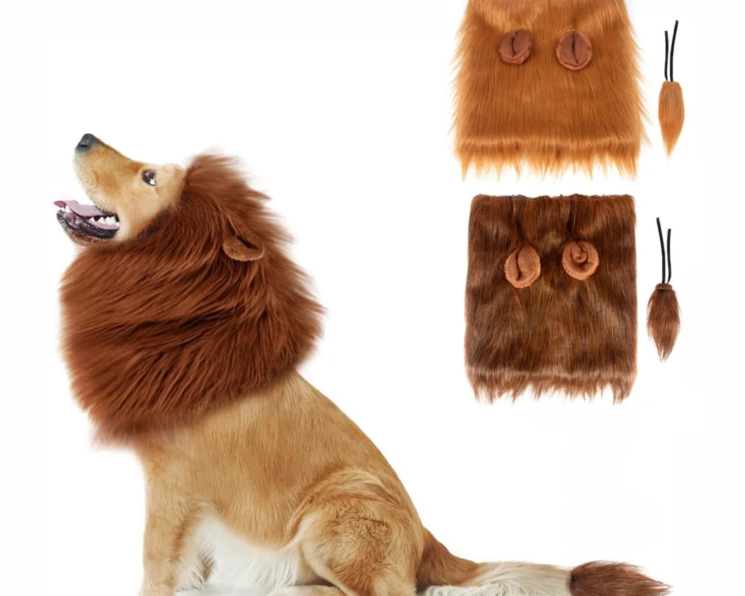 תחפושת רעמת אריה לכלבים – מתאים להיקף ראש עד 80 ס״מ